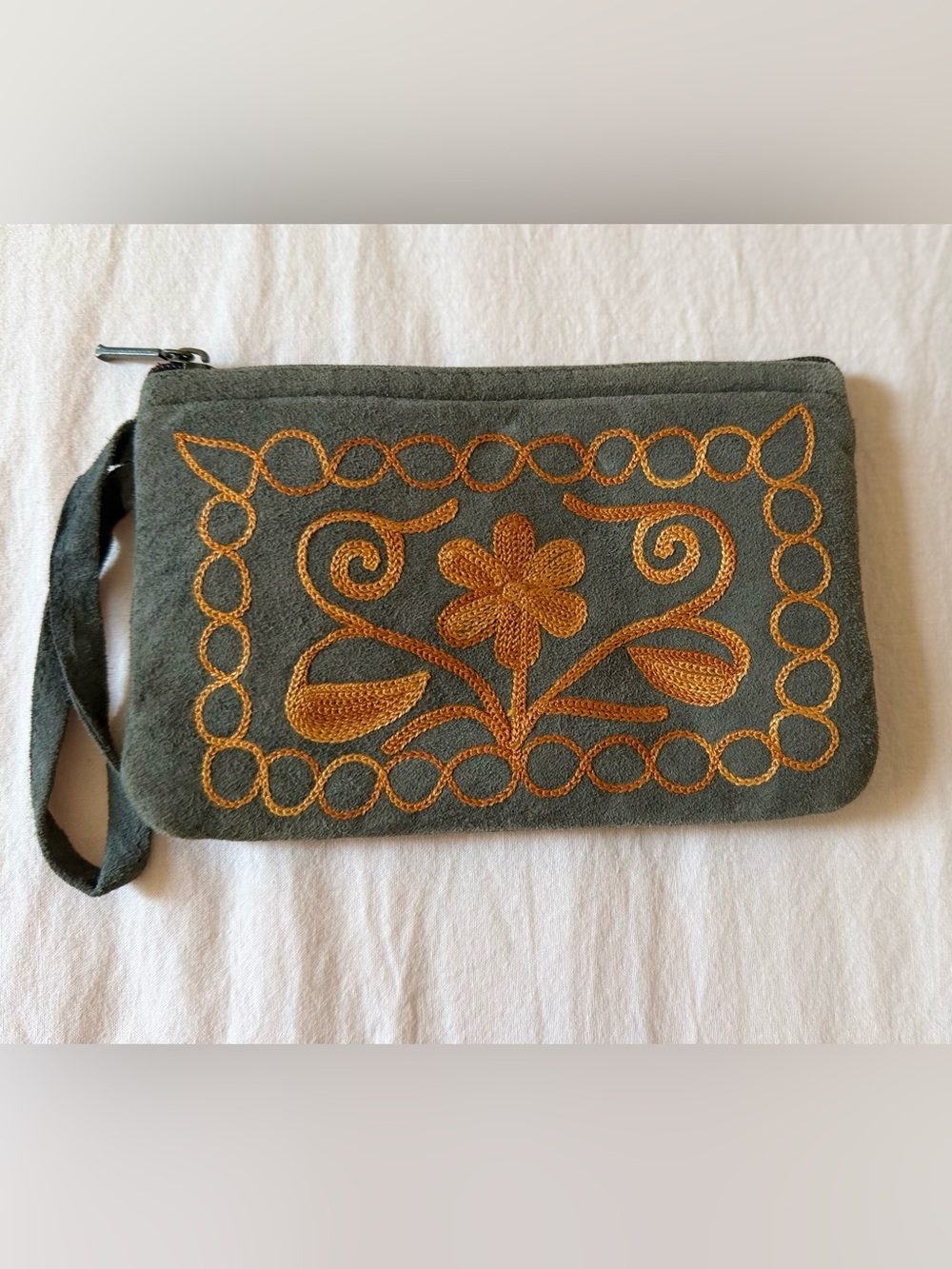 Kashmiri Aari Embroidery Handmade Suede Wallet, Purse, Pouch